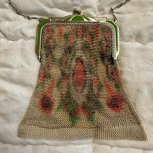 Vintage Whiting & Davis 1920s Art Deco enameled hand painted mesh purse.